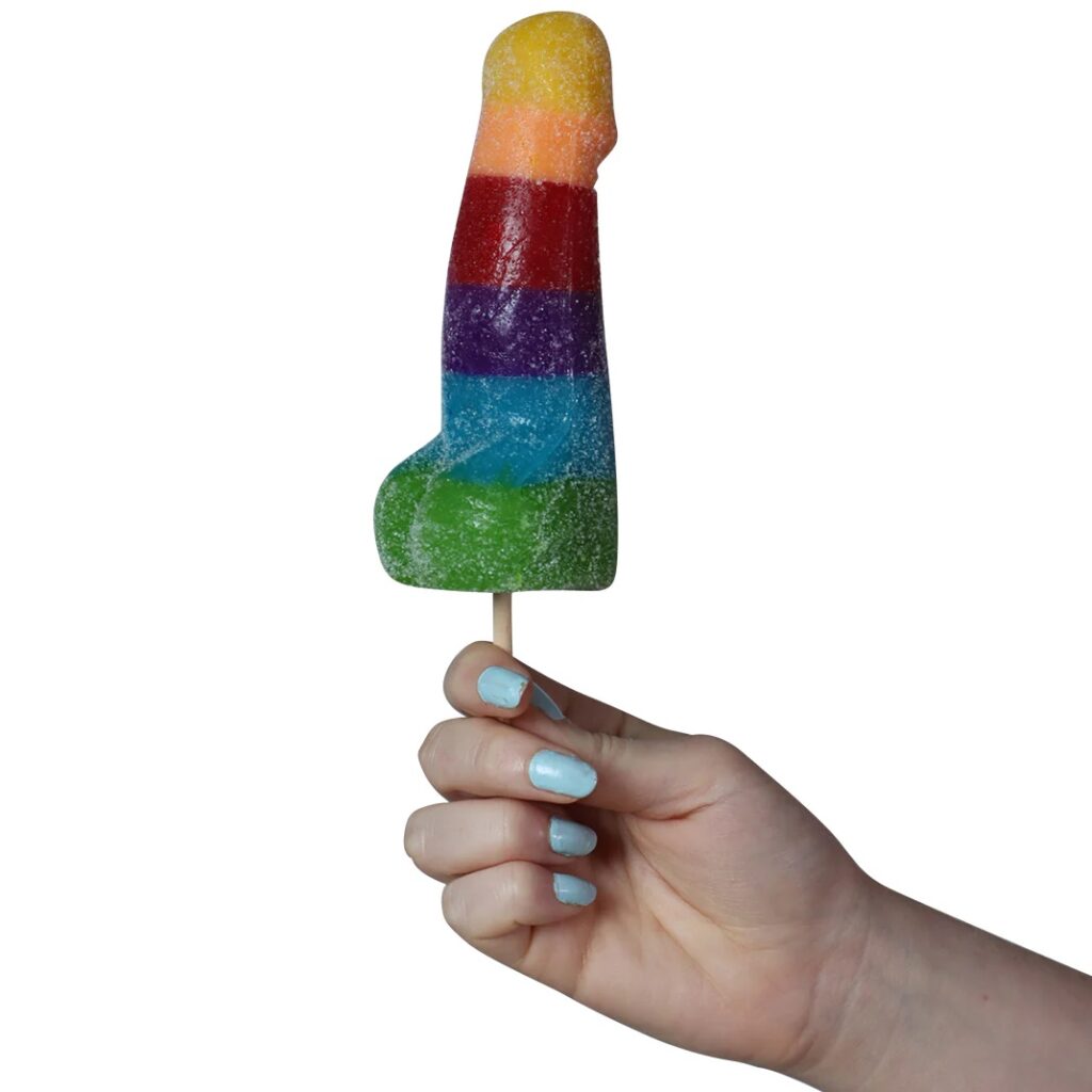 Giant penis lollipop in rainbow color